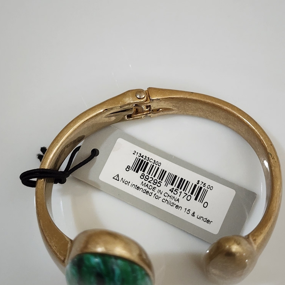 Robert Lee Morris  Gold Green Stone Bracelet Bangle Boho - Picture 6 of 7